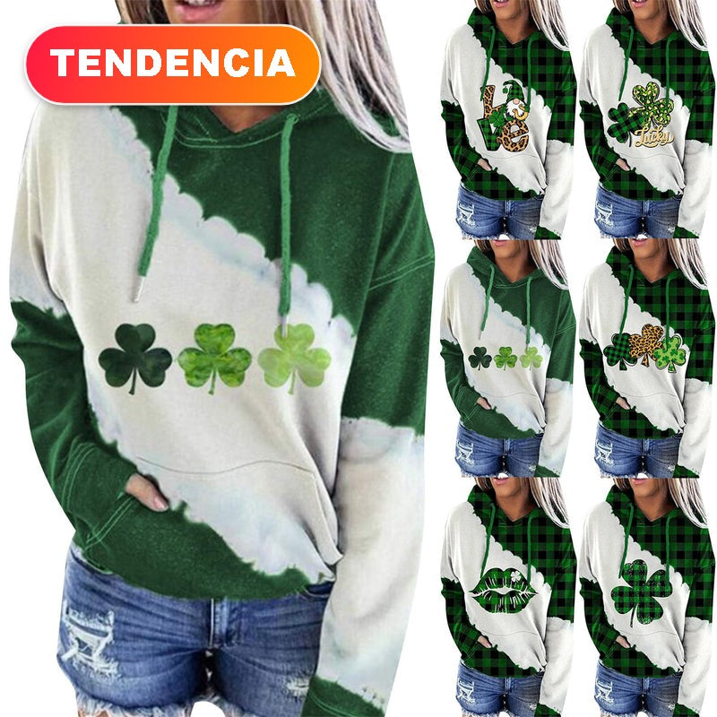 Women Sweatshirts Lucky Grass Print Streetwear Sweatshirts Hoodie Pullover Loose Casual Hooded Tops Clothes
